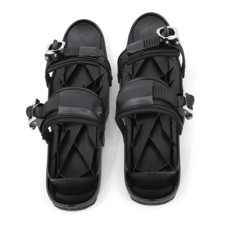 Black adjustable mini short ski skates for freestyle snowboarding