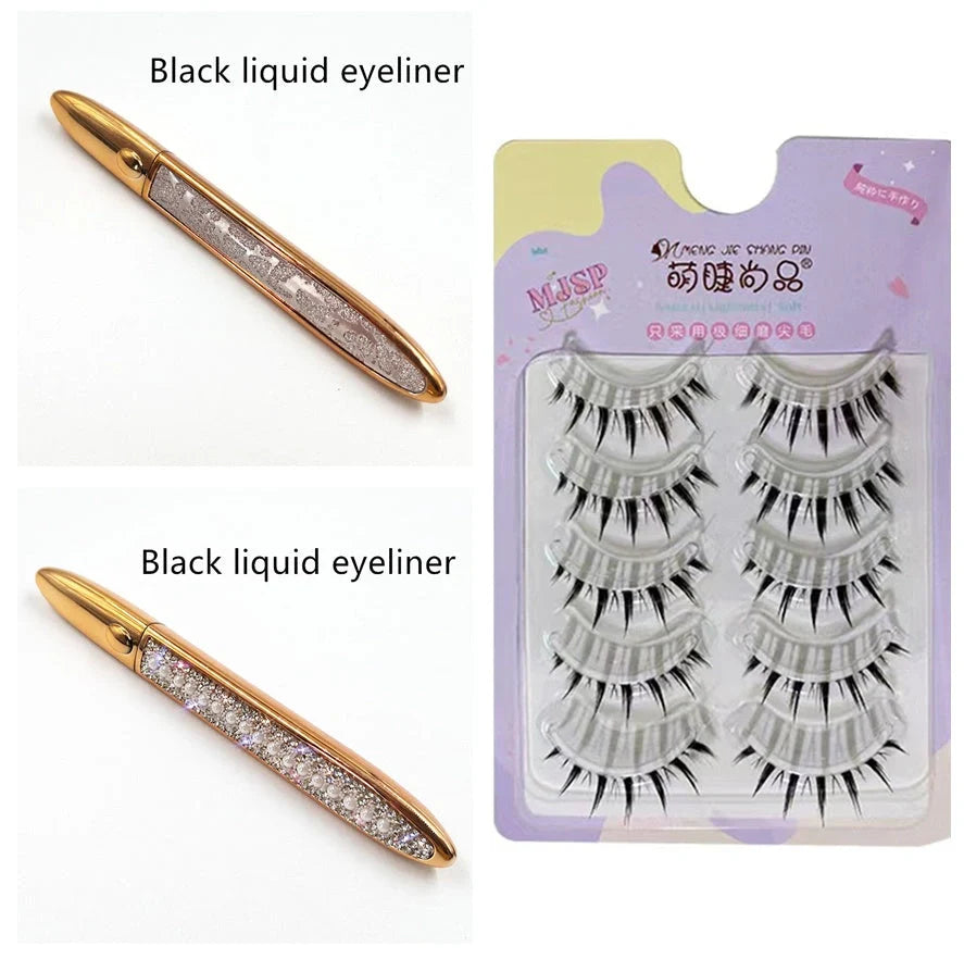 Premium self-adhesive eyeliner and false lash set in various shades