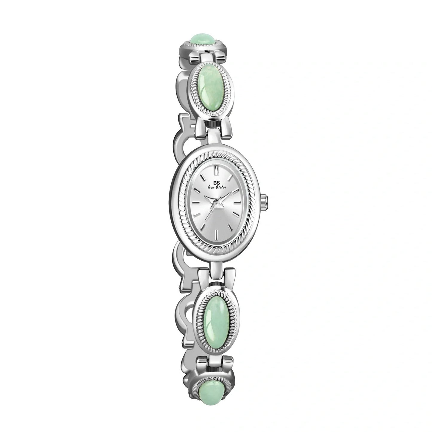 Luxury women's bracelet watch with Hetian Jade and Dongling Stone accents