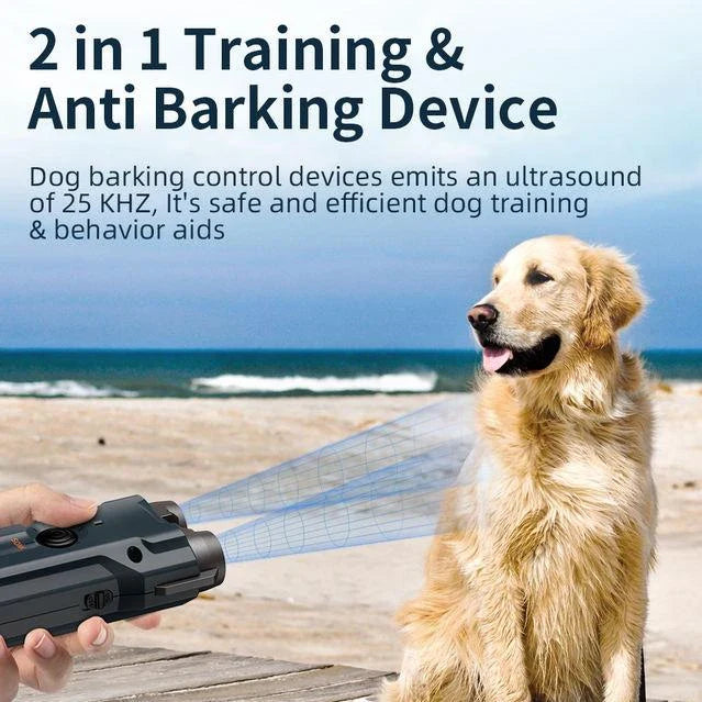 2-in-1 Ultrasonic Dog Training and Anti-Barking Device with Rechargeable Flashlight for Effective Behaviour Management and Night Safety