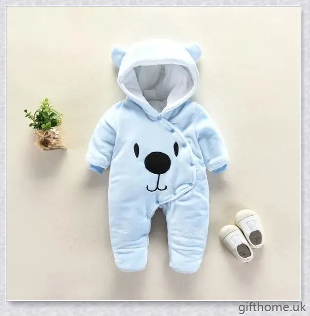 Autumn and Winter Newborn Jumpsuit in Soft Flannel Fabric with Hooded Design