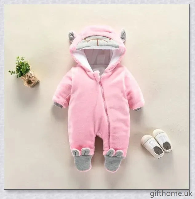 Autumn and Winter Newborn Jumpsuit in Soft Flannel Fabric with Hooded Design