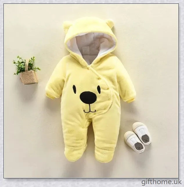 Autumn and Winter Newborn Jumpsuit in Soft Flannel Fabric with Hooded Design