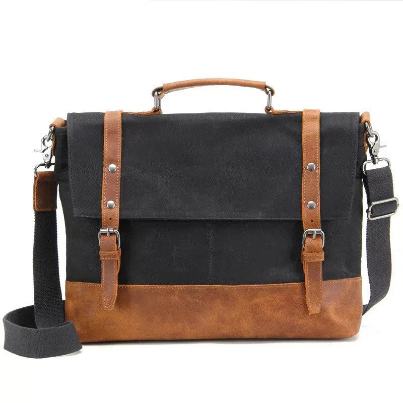 Overflowing canvas retro style men's shoulder bag in khaki colour with adjustable strap and multiple internal pockets