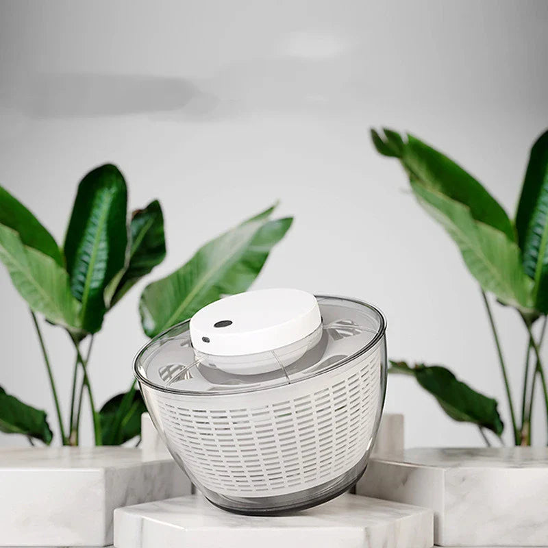 Automatic Salad Spinner with Multifunctional Salad-Making Basket, Vegetable Fruit Dehydrator, and Dishwasher-Safe Design