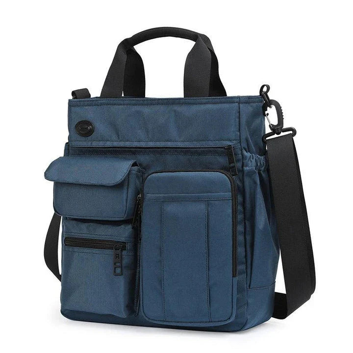 Multifunctional business and leisure commuter bag in grey colour with expandable main compartment and pockets