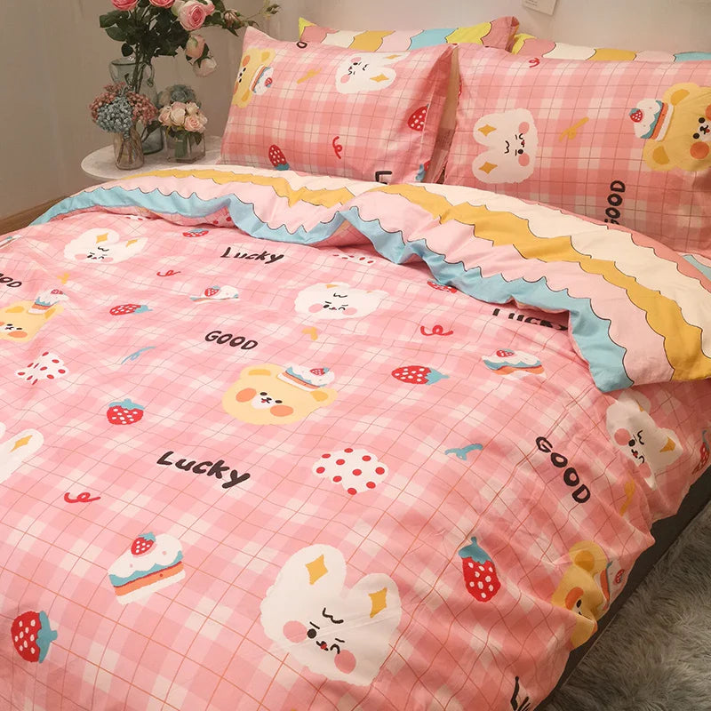 Luxurious four-piece duvet set with heart-inspired design, perfect for transforming your bedroom into a cosy and stylish sanctuary.