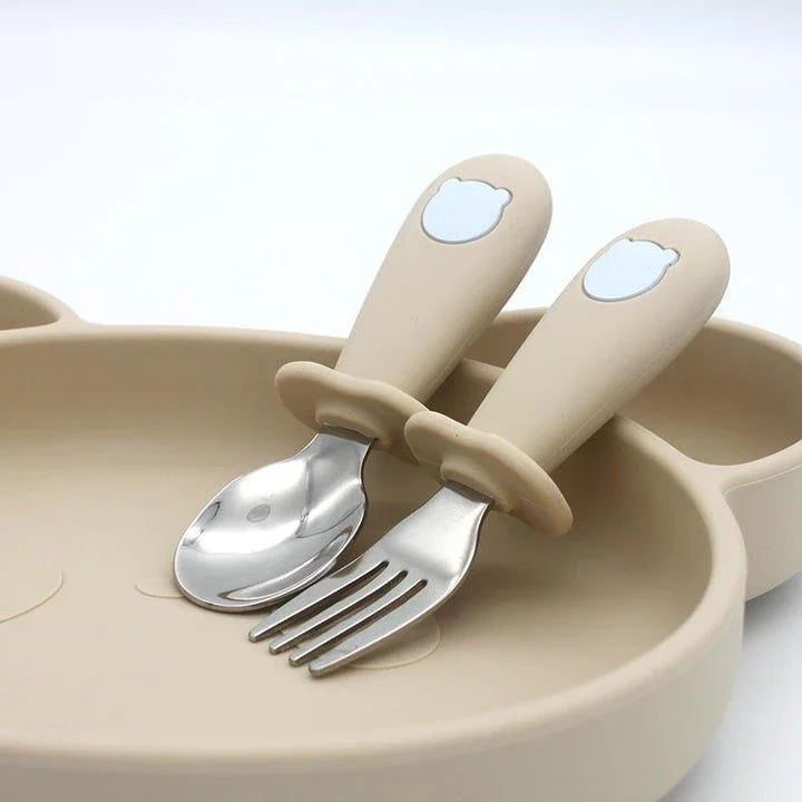 Cartoon Stainless Steel Kids' Cutlery Set with Spoon and Fork in Rose Colour