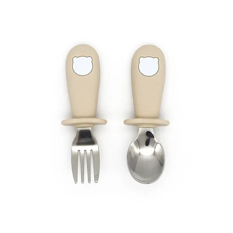Cartoon Stainless Steel Kids' Cutlery Set with Spoon and Fork in Rose Colour