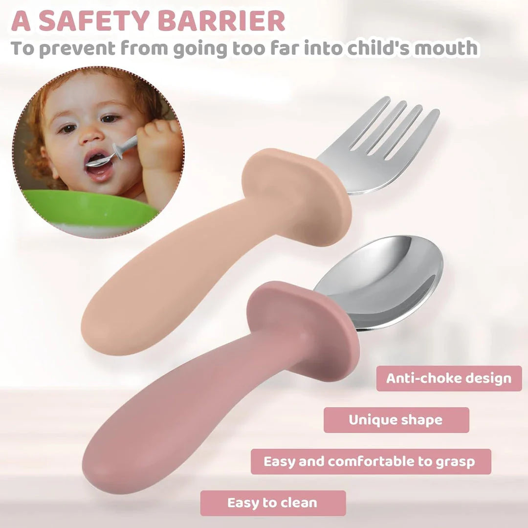 Cartoon Stainless Steel Kids' Cutlery Set with Spoon and Fork in Rose Colour