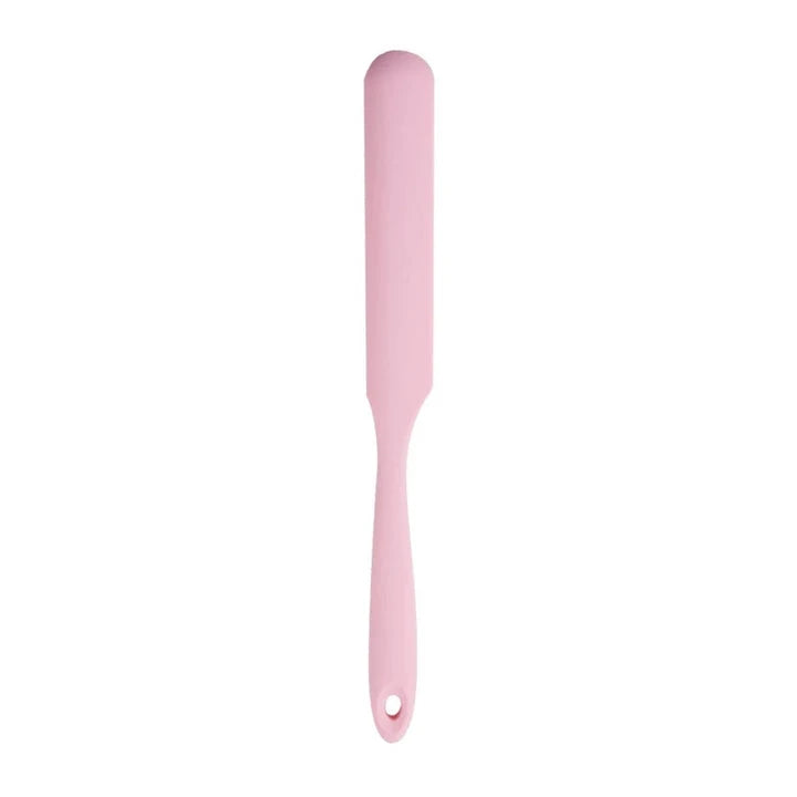 A vibrant red silicone baking spatula with an ergonomic handle and double-sided arc design, perfect for a variety of cooking and baking tasks.