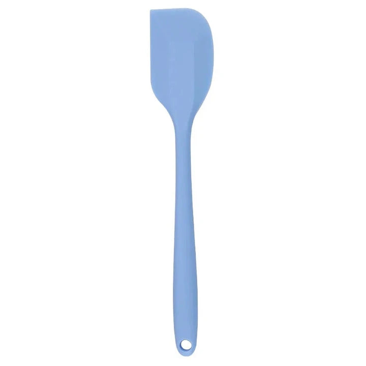 A vibrant red silicone baking spatula with an ergonomic handle and double-sided arc design, perfect for a variety of cooking and baking tasks.