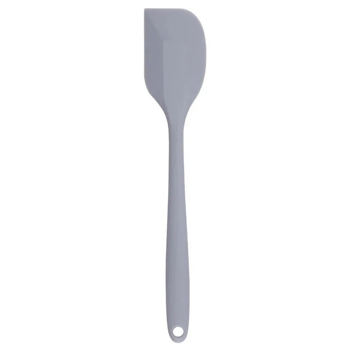 A vibrant red silicone baking spatula with an ergonomic handle and double-sided arc design, perfect for a variety of cooking and baking tasks.