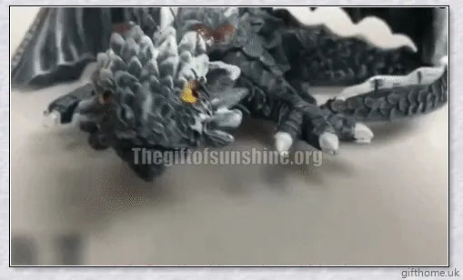 Large handmade resin and metal squatting dragon sculpture, with a mysterious and enchanting design that brings delight to indoor and outdoor spaces.