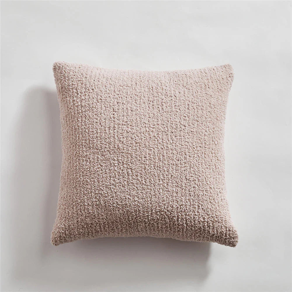 Cosy plush sofa cushion cover made of soft and fluffy microfibre material in a solid yellow colour