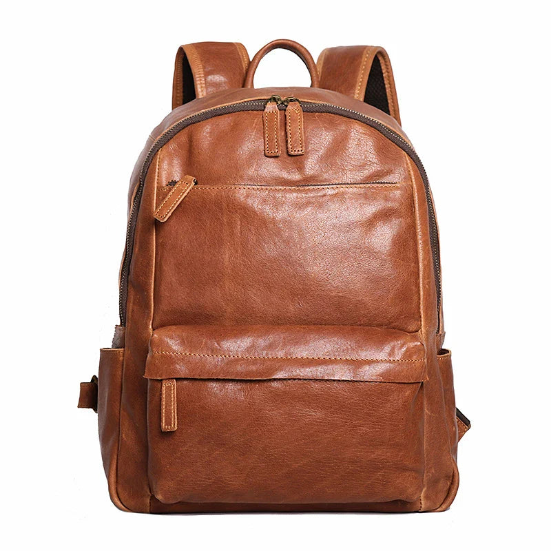 Trendha Men's Leather 14-inch Computer Backpack in Black and Retro Brown colours, featuring a spacious main compartment, laptop sleeve, and multiple pockets for organised storage.