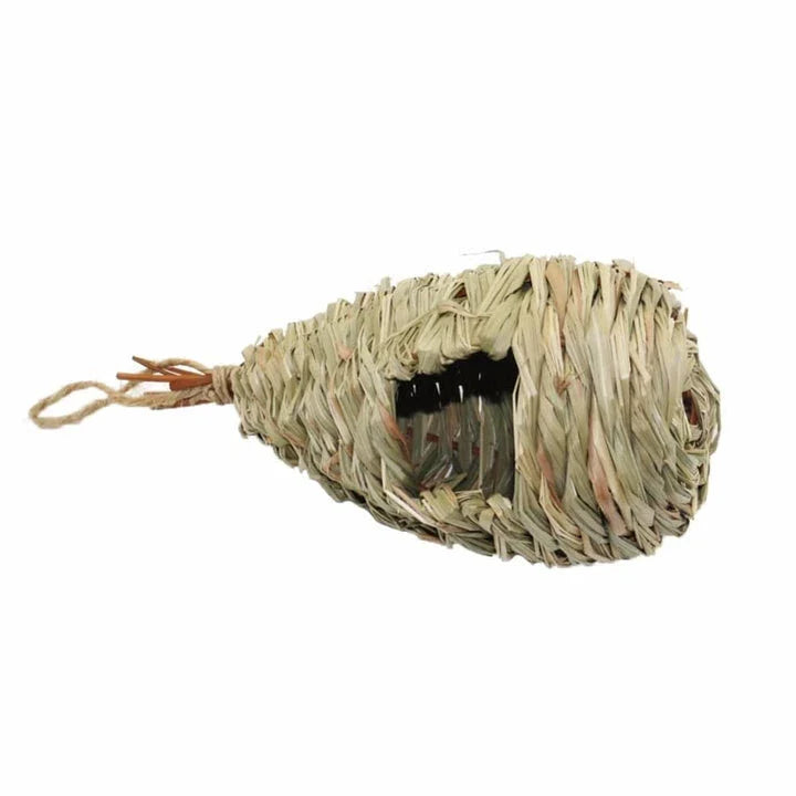 A natural straw bird's nest with a cosy, inviting design to provide a comfortable home for birds.
