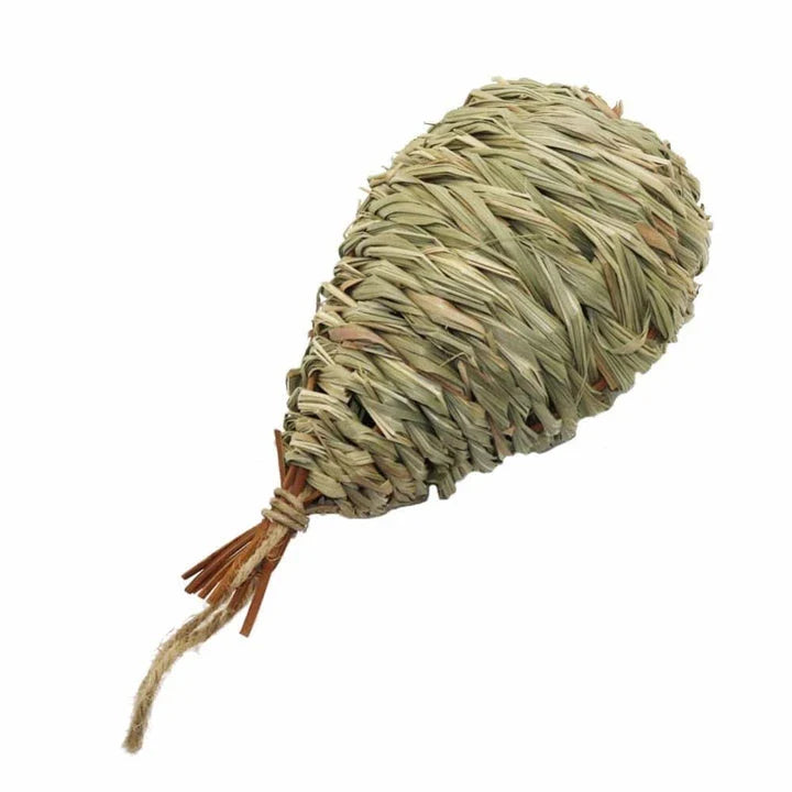 A natural straw bird's nest with a cosy, inviting design to provide a comfortable home for birds.