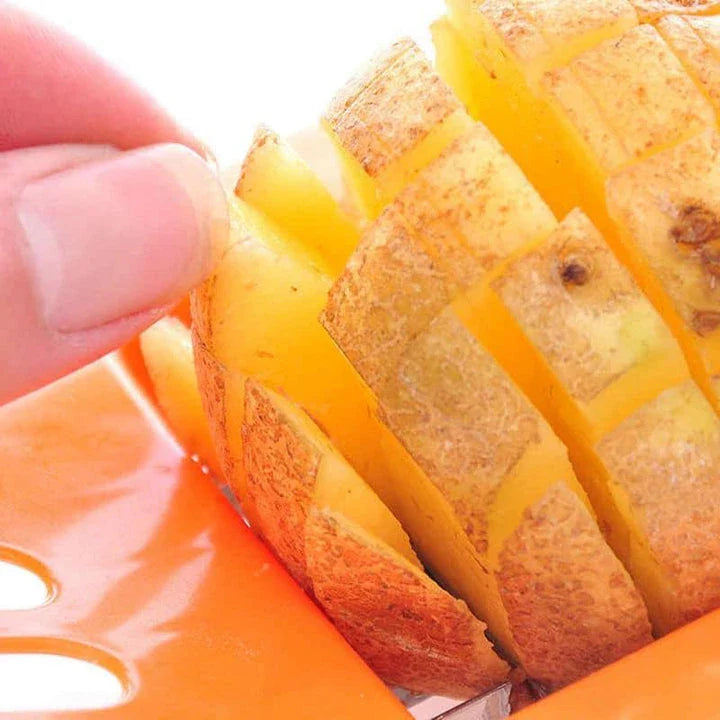 High-quality kitchen potato cutter with stainless steel blades and ABS plastic body for efficient and consistent potato slicing