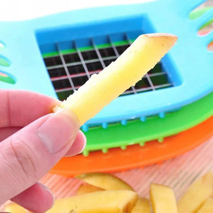 High-quality kitchen potato cutter with stainless steel blades and ABS plastic body for efficient and consistent potato slicing