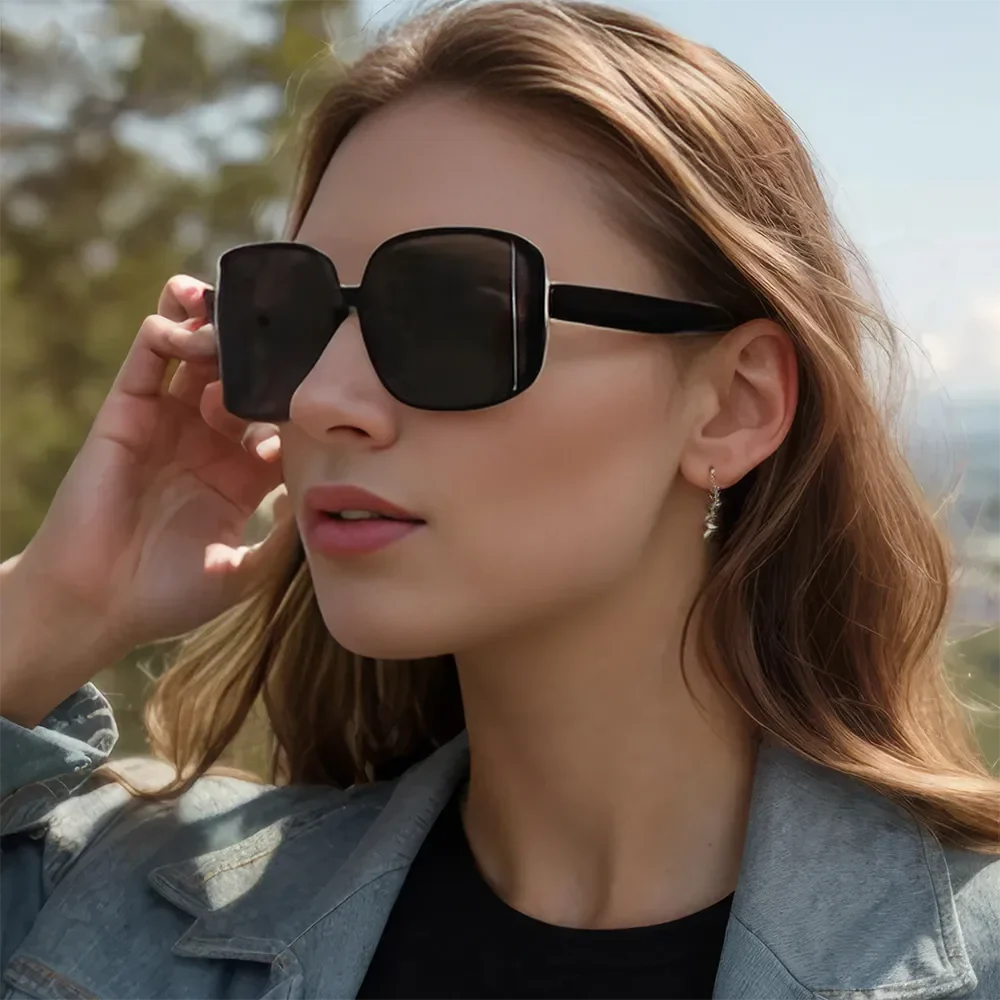 Oversized square sunglasses for women with gradient lenses and premium plastic frames