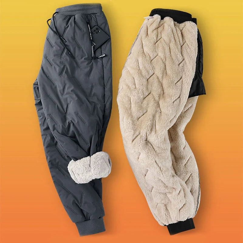 Men's winter velvet fleece jogging pants with zip pocket