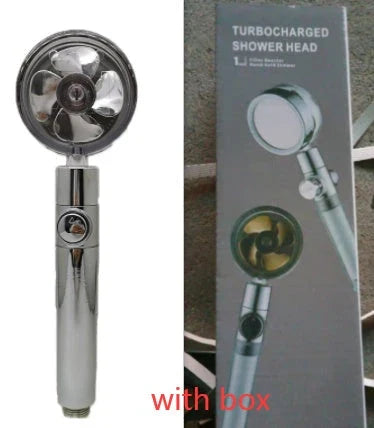 360-degree rotating high-pressure shower head with built-in fan and adjustable water spray