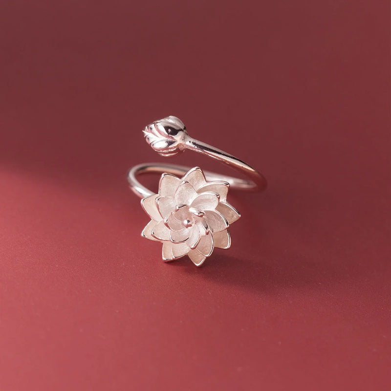 GiftHome UK Elegant Silver Lotus Flower Adjustable Opening Ring