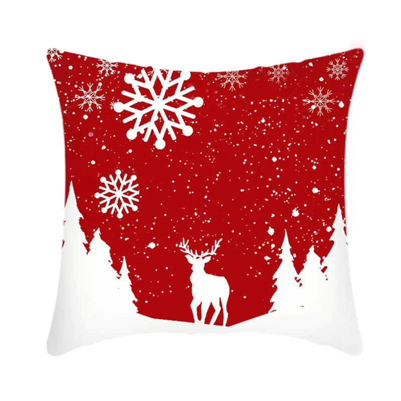 Merry Christmas cushion cover with elk and Santa Claus design in plush fabric