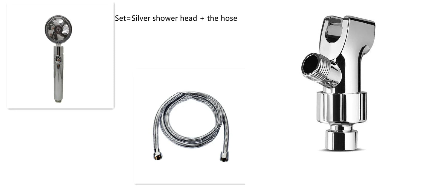 360-degree rotating high-pressure shower head with built-in fan and adjustable water spray