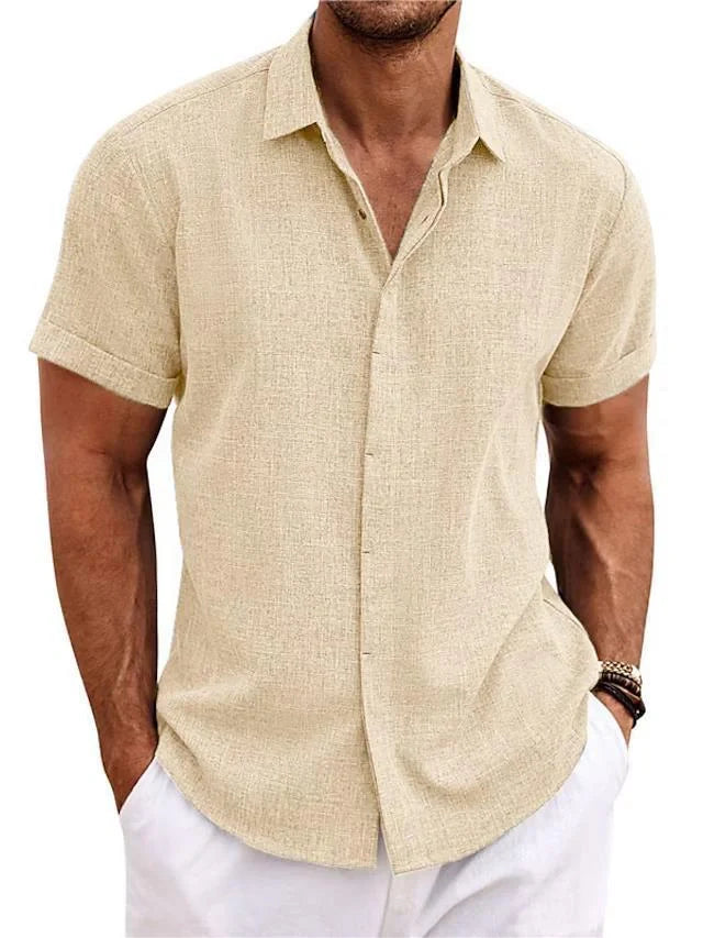 Men's stylish loose linen short-sleeved t-shirt in various colours