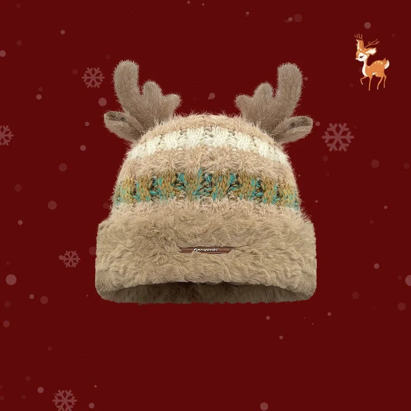 Christmas knitted deer antler hat in various colours for winter warmth
