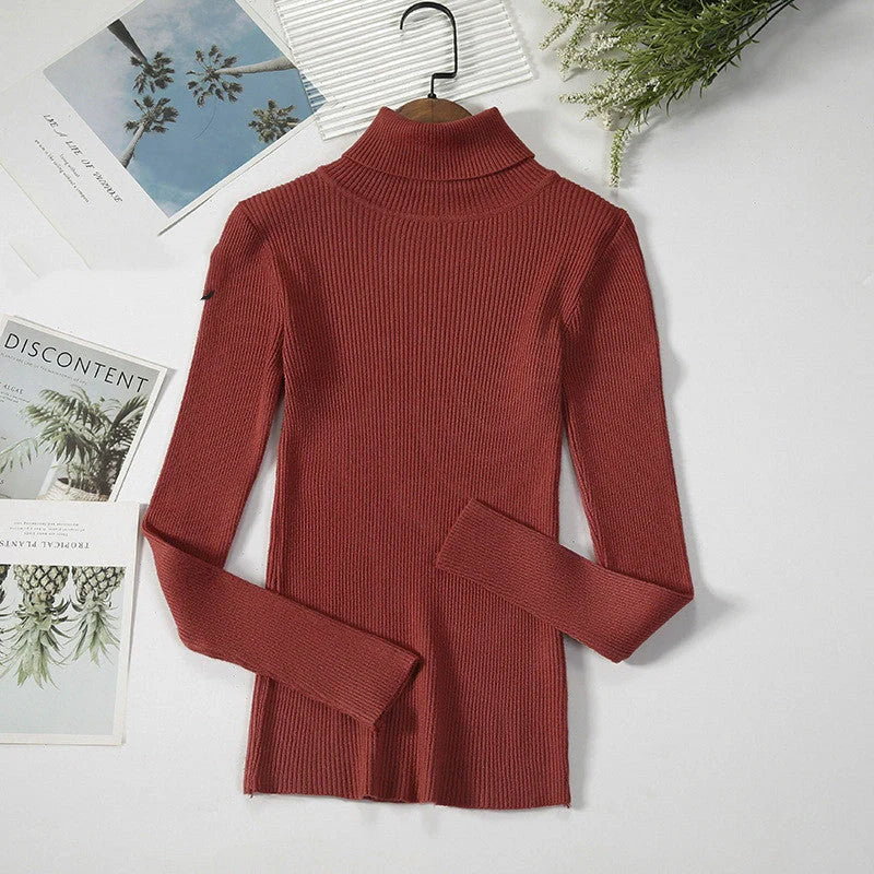 Solid Colour Pit Strip Knit Pullover Turtleneck Sweater in various colours