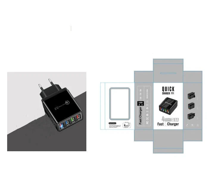 4-Port High-Speed USB Wall Charger with Quick Charge 3.0 Technology for Simultaneous Charging of Multiple Devices