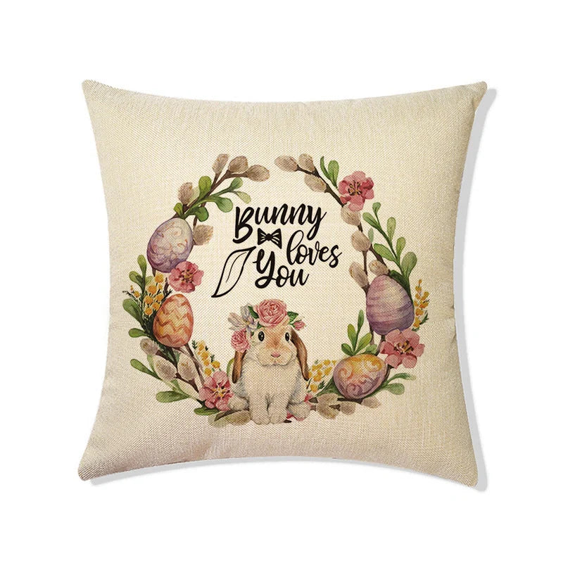 Rabbit Easter Eggs Truck Flower Basket Cushion Cover 45x45cm Nordic Style