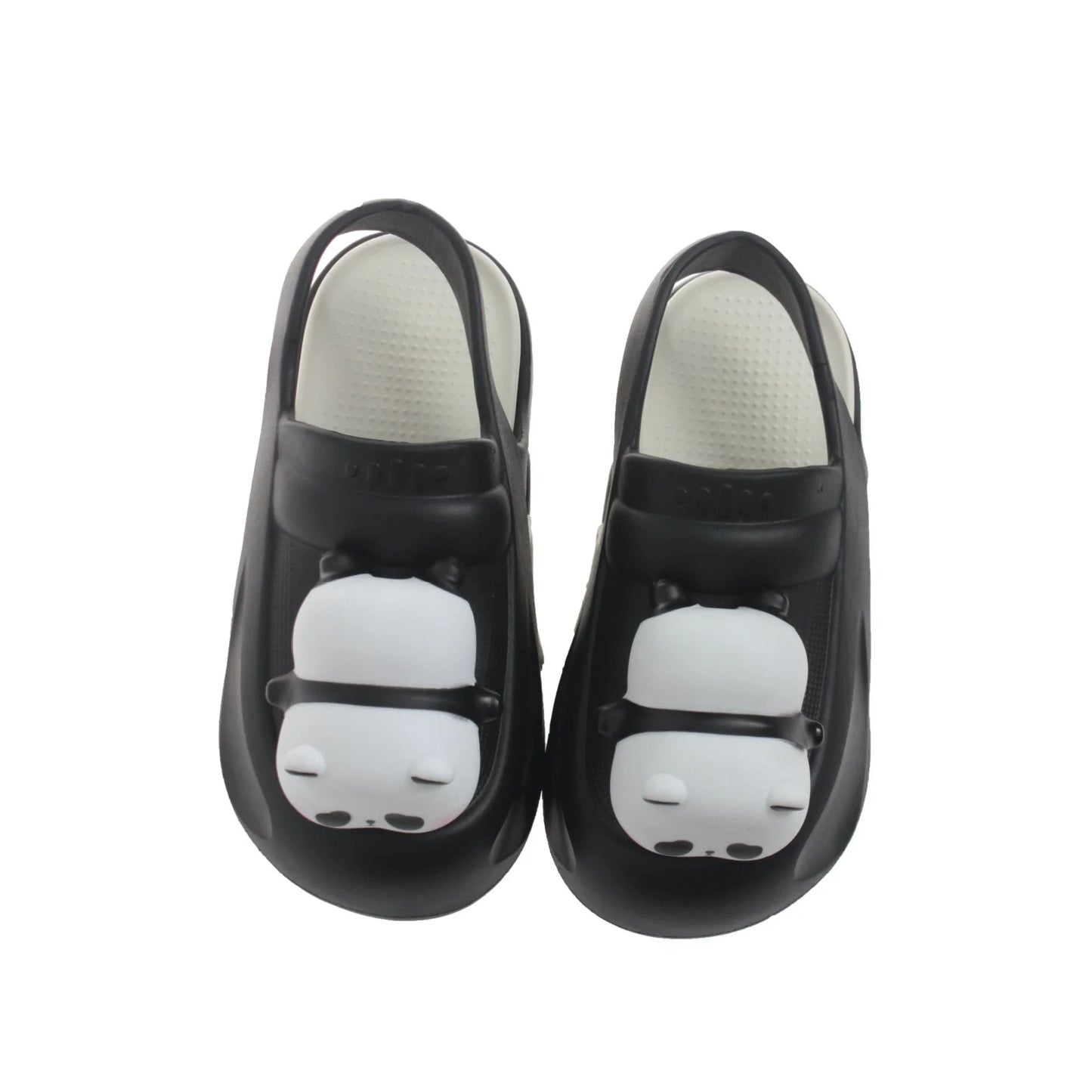 Adorable panda-themed slip-on slippers in various colors and sizes, featuring a lightweight and breathable design for comfortable everyday wear.