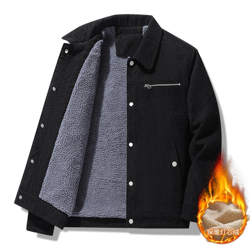 Retro corduroy winter jacket in various colors and sizes, featuring a classic lapel design and warm, cosy fabric.
