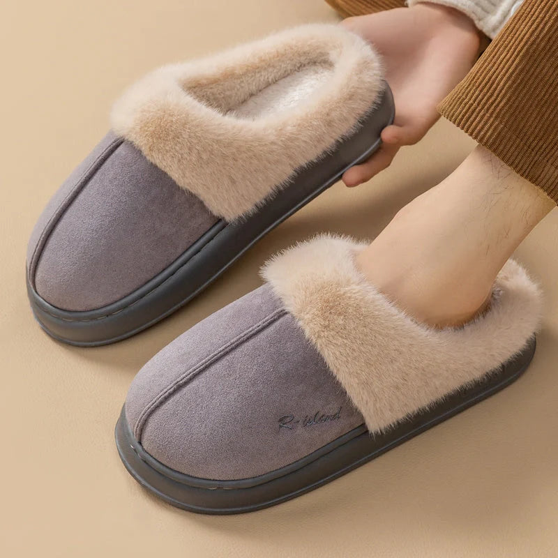 Cosy, fluffy cotton slippers in a variety of colours, featuring non-slip soles for indoor and outdoor wear