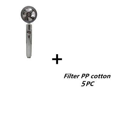 A high-pressure shower head with a stop button, cotton filter, and powerful water pressure for a luxurious bathing experience.