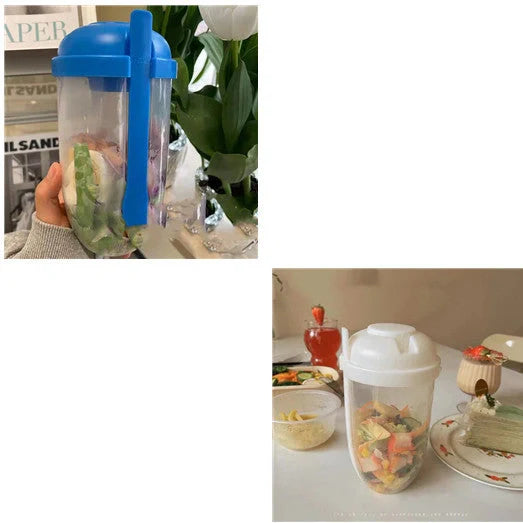 Modern minimalist salad cup with fork and cover in four colours, 1000ml capacity