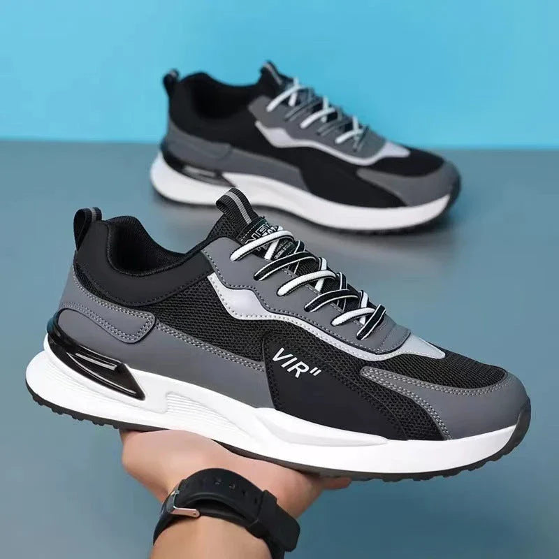 Stylish color block mesh sneakers for men in various colors and sizes
