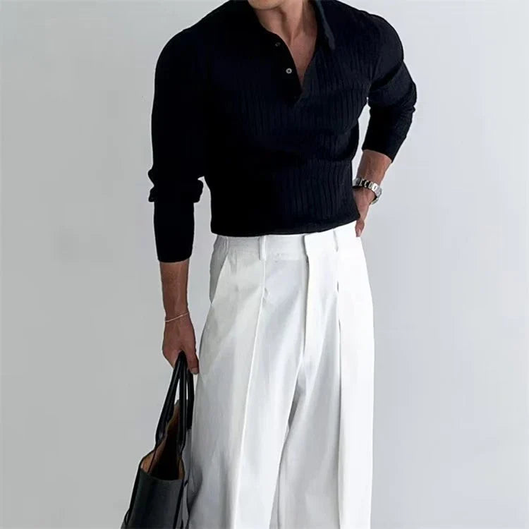 Premium long sleeve polo shirt in classic colors with a tailored slim fit design