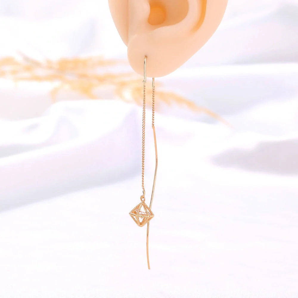 Gold Bronze Cutout Zircon Tassel Earrings with European and American Style