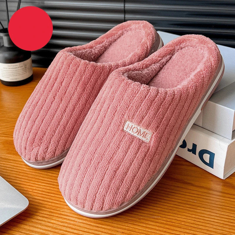 Cozy plush slippers in various colors with non-slip soles for indoor comfort and warmth
