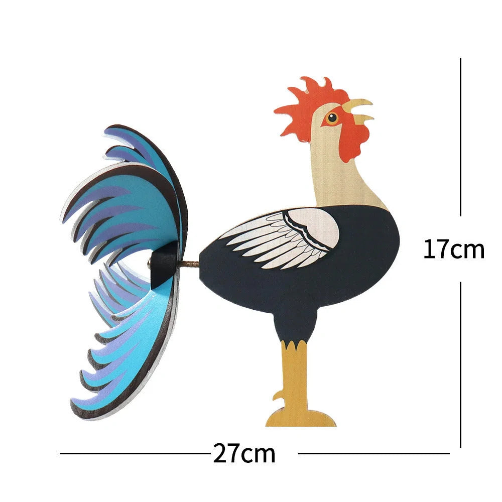 Handmade rooster windmill garden statue with vivid colours and waterproof features