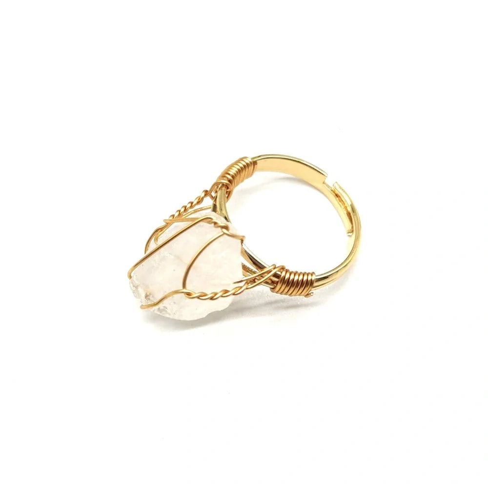 Handcrafted agate stone ring featuring an array of natural gemstones in various colours, with an adjustable design for a customized fit.