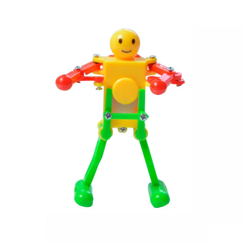 Clockwork wind-up toy robot performing captivating gymnastics display