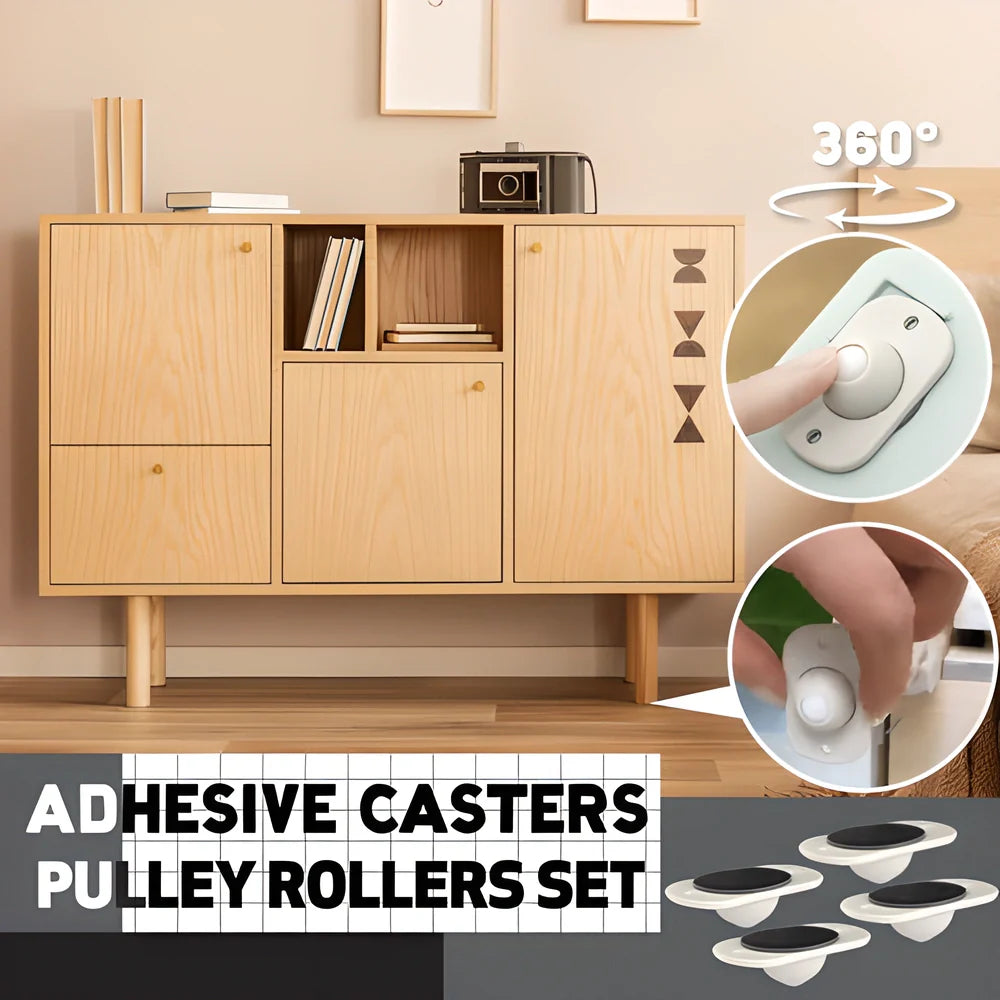 4-piece set of self-adhesive caster rollers in white for easy furniture mobility and smooth movement on floors