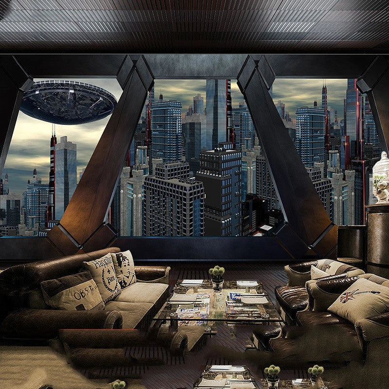 Captivating 3D spaceship wallpaper design featuring vibrant colours and intricate details, perfect for cosmic-inspired home decor