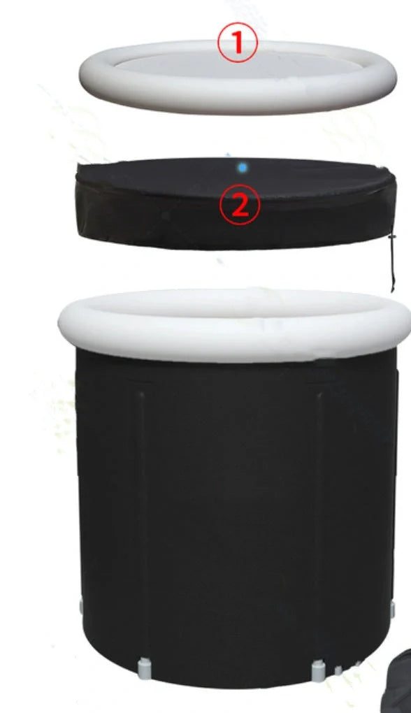 Portable Ice Bath with inflatable air ring for recovery therapy in black